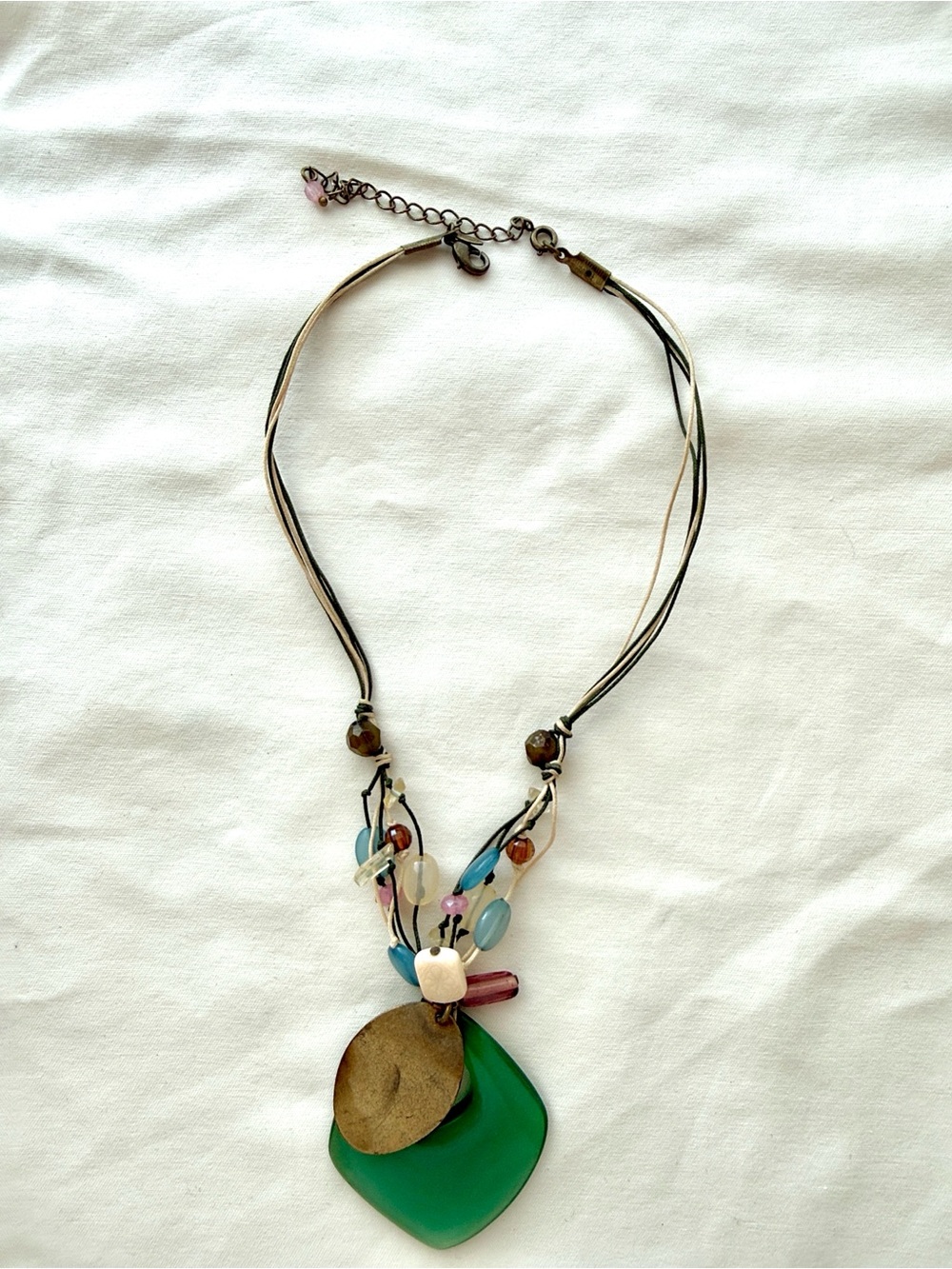 Avon Green & Multi-Color Bead Pendant Necklace
